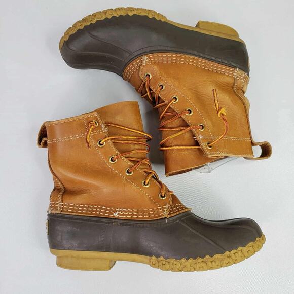 LL Bean Duck Boots Tan Brown Leather Lace Up Men’s Size 6 Women’s Size 8 - Picture 5 of 9